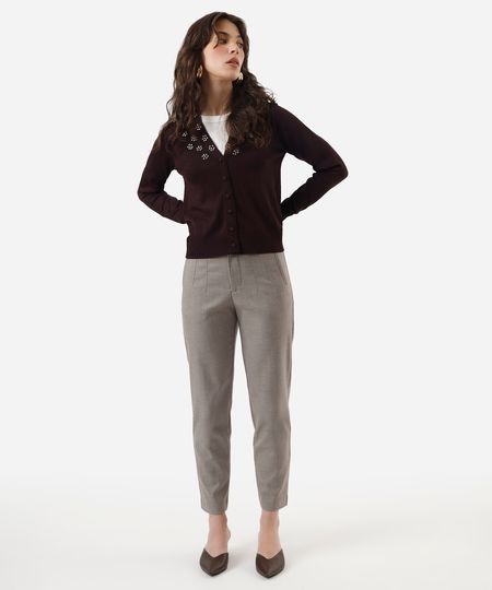 calça de alfaiataria reta feminina com pences bege 42