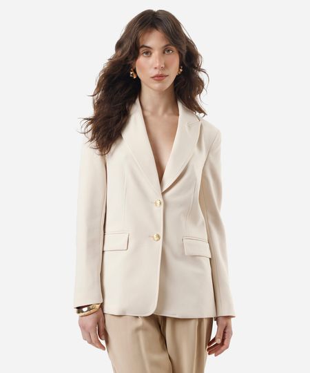blazer de alfaiataria feminino acinturado bege PP blazer de alfaiataria feminino acinturado bege PP