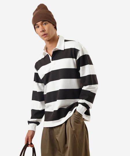 polo masculina de moletom manga longa listrada off white P polo masculina de moletom manga longa listrada off white P