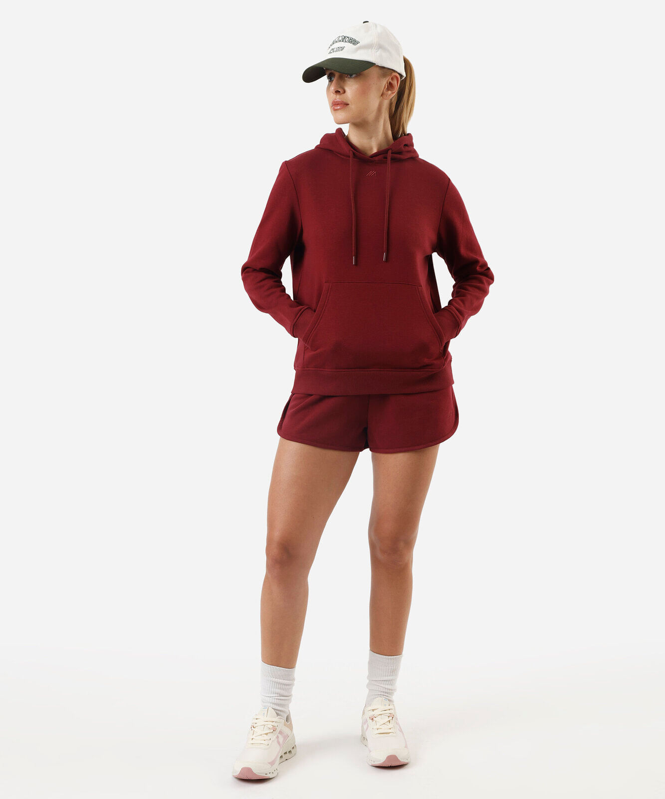 blusa feminina de moletom com capuz e bolso vinho