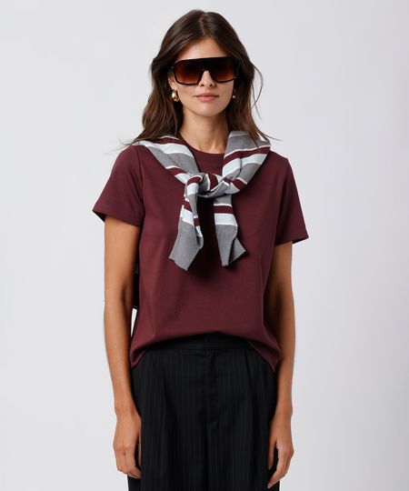 camiseta feminina de algodão slim mindset vinho P camiseta feminina de algodão slim mindset vinho P