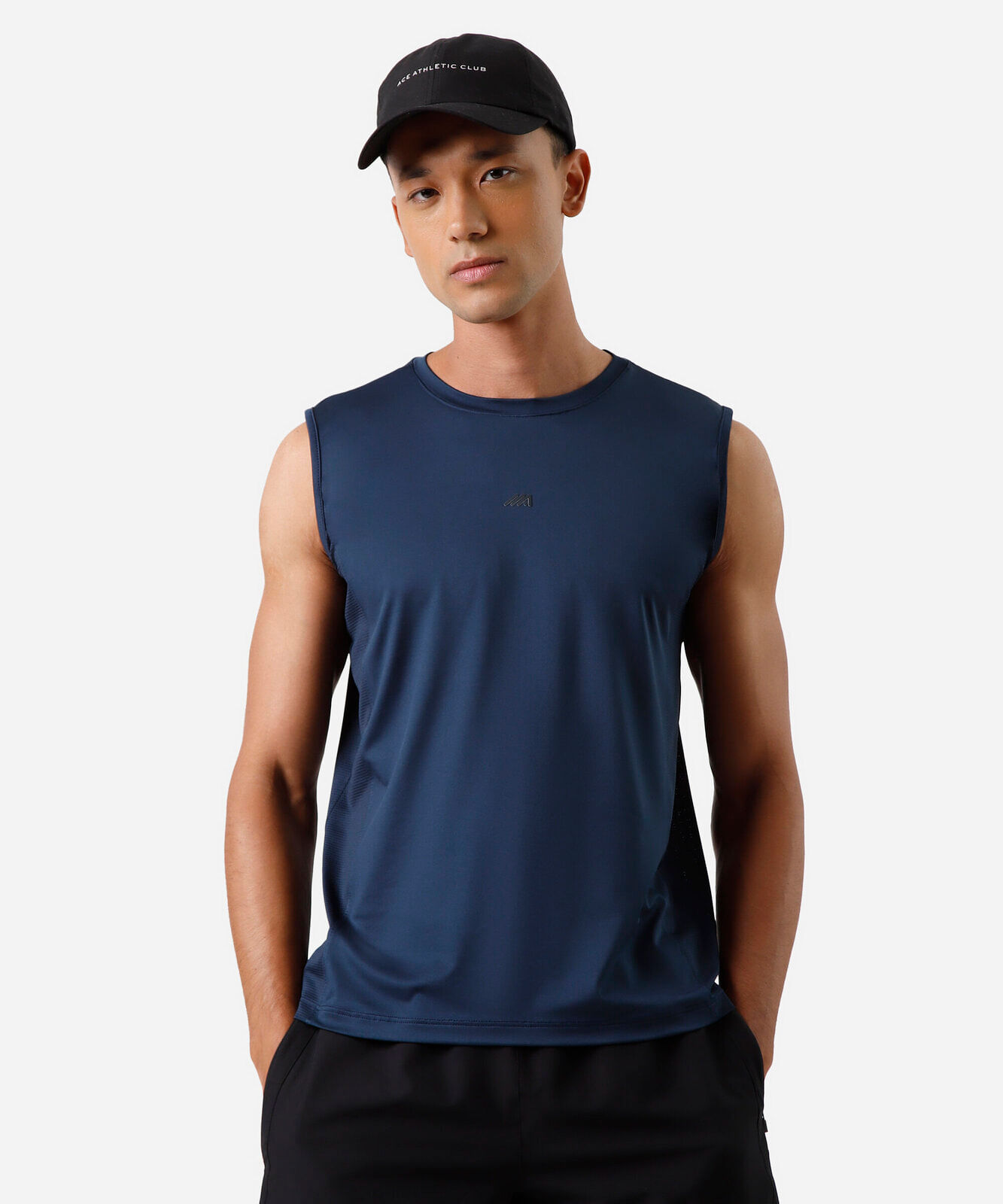 regata esportiva slim masculina com recorte azul
