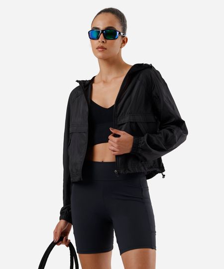 jaqueta corta vento com capuz esportiva ace - preto P