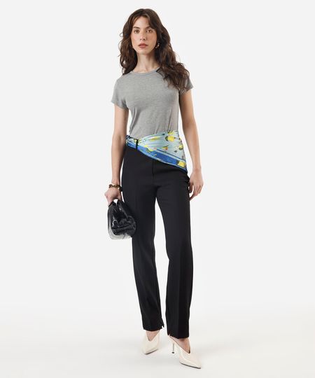 calça reta de alfaiataria feminina com fendas preta 36 calça reta de alfaiataria feminina com fendas preta 36