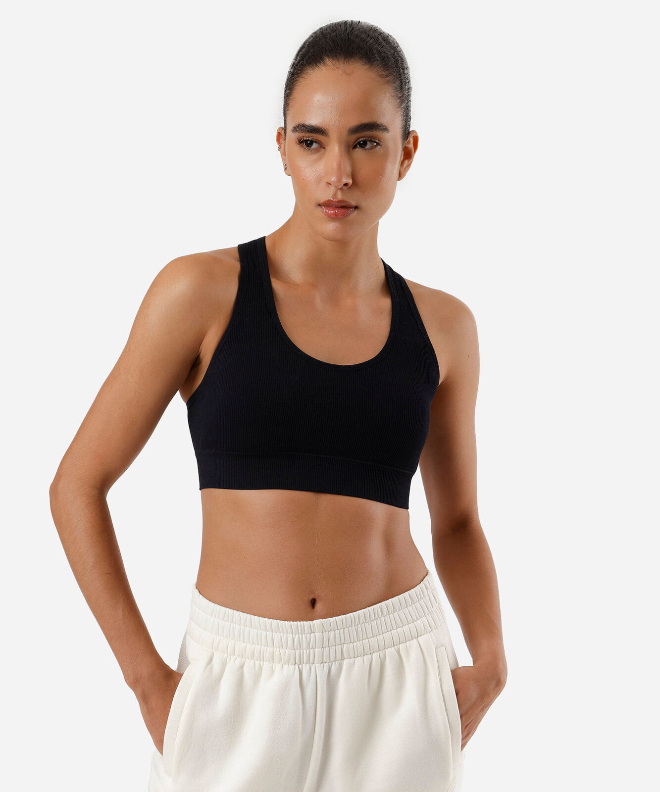 top nadador canelado com bojo removível - preto