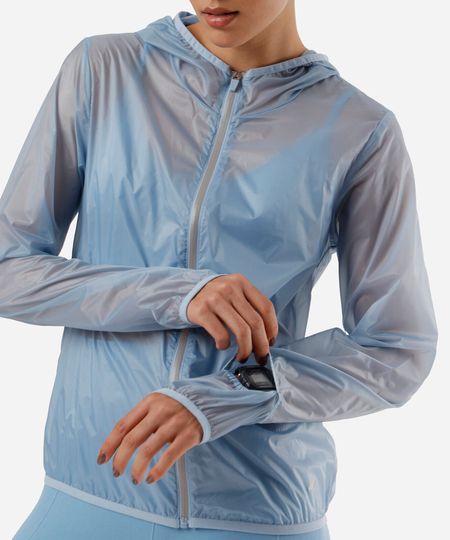 jaqueta corta vento feminino esportiva ace com capuz azul M jaqueta corta vento feminino esportiva ace com capuz azul M