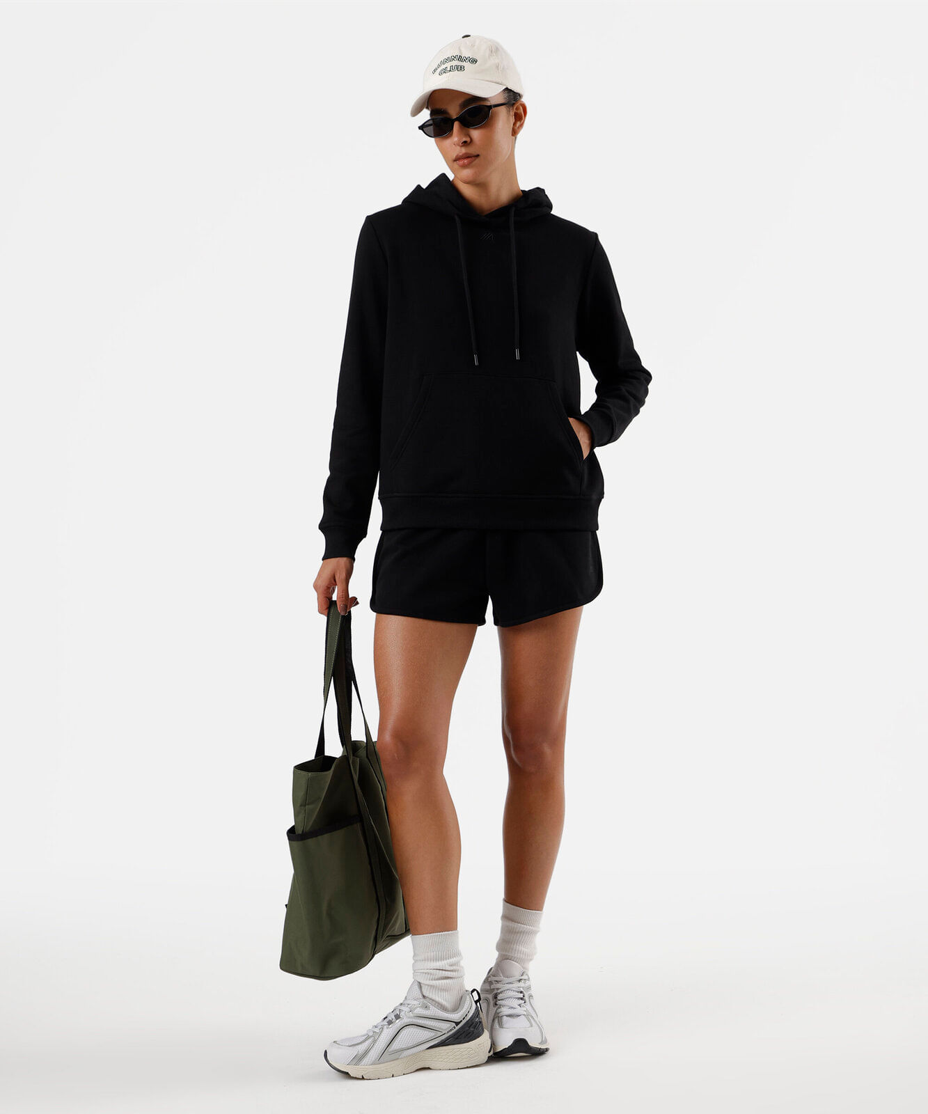 short de moletom cintura média esportivo - preto