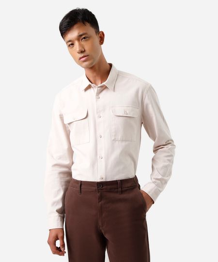 camisa masculina de sarja manga longa bege G