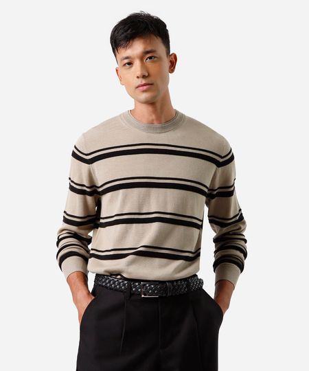 suéter masculino de tricot listrado bege P suéter masculino de tricot listrado bege P