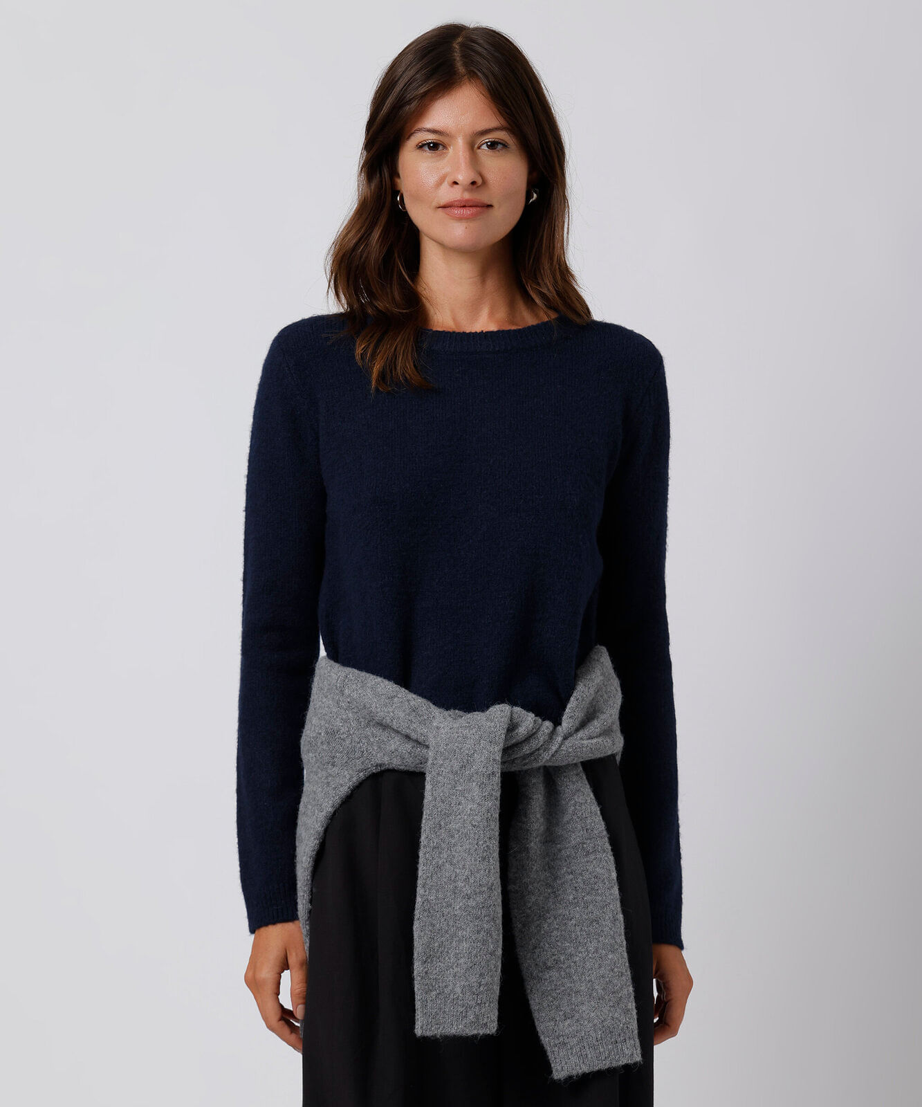 suéter feminino de tricot gola redonda mindset azul