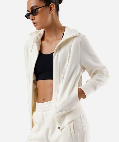 jaqueta feminina de moletom esportiva ace com capuz off white M