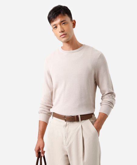 suéter masculino de tricot texturizado bege GG