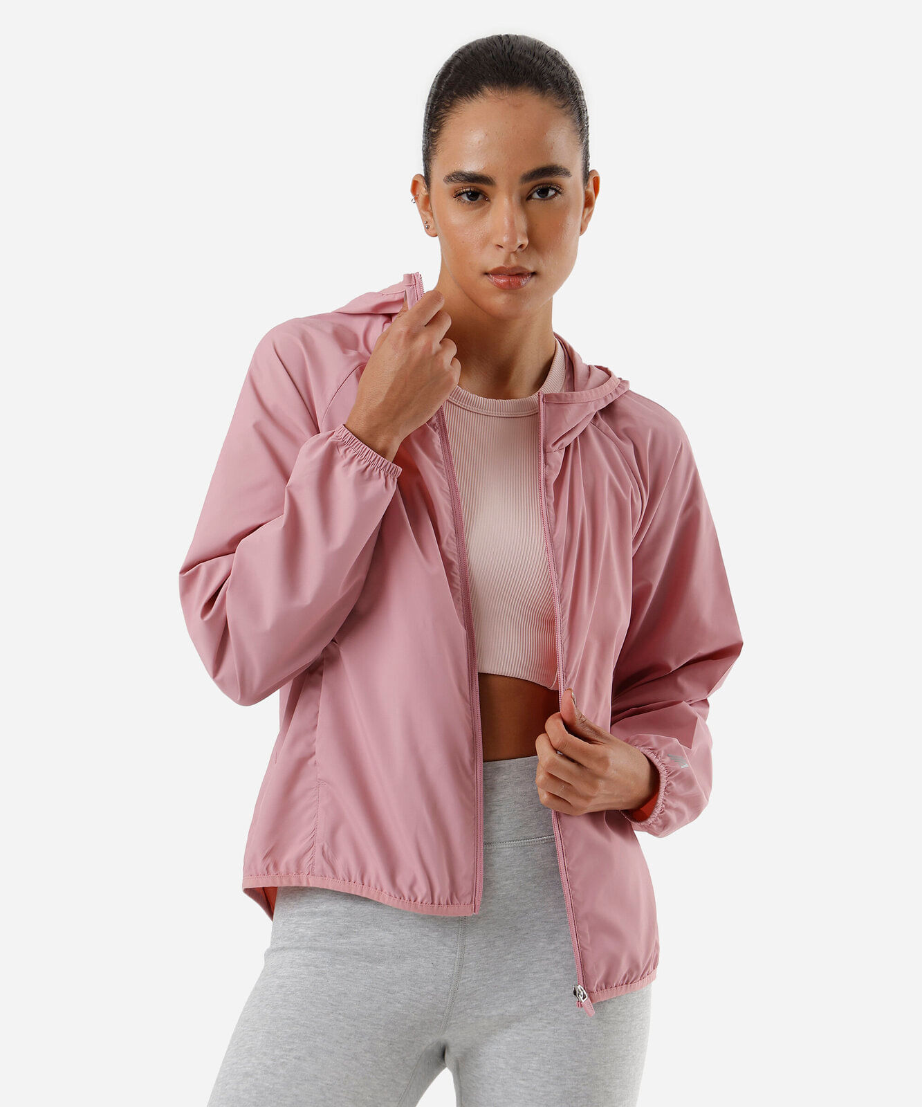 jaqueta feminina corta vento com capuz rosa