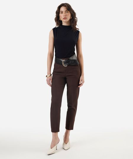 calça de alfaiataria reta feminina com pences marrom 38 calça de alfaiataria reta feminina com pences marrom 38