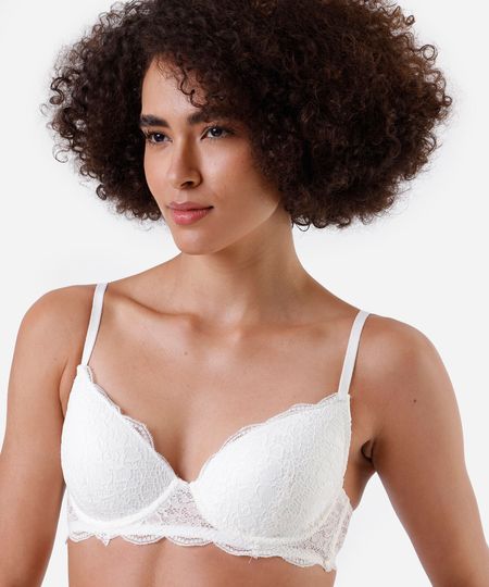 sutiã meia taça feminino de renda floral off white 42