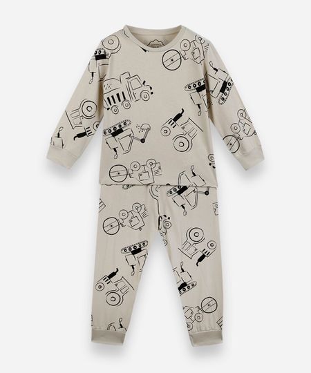 pijama infantil carrinhos outline bege 2