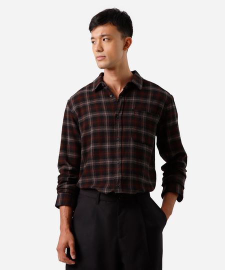 camisa manga longa flanela xadrez preta P camisa manga longa flanela xadrez preta P