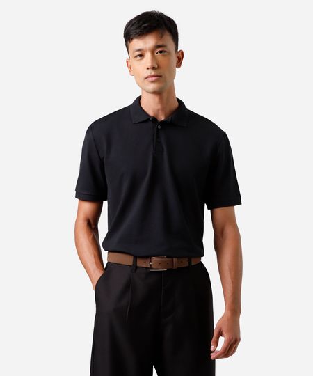 polo masculina manga curta texturizada preta P