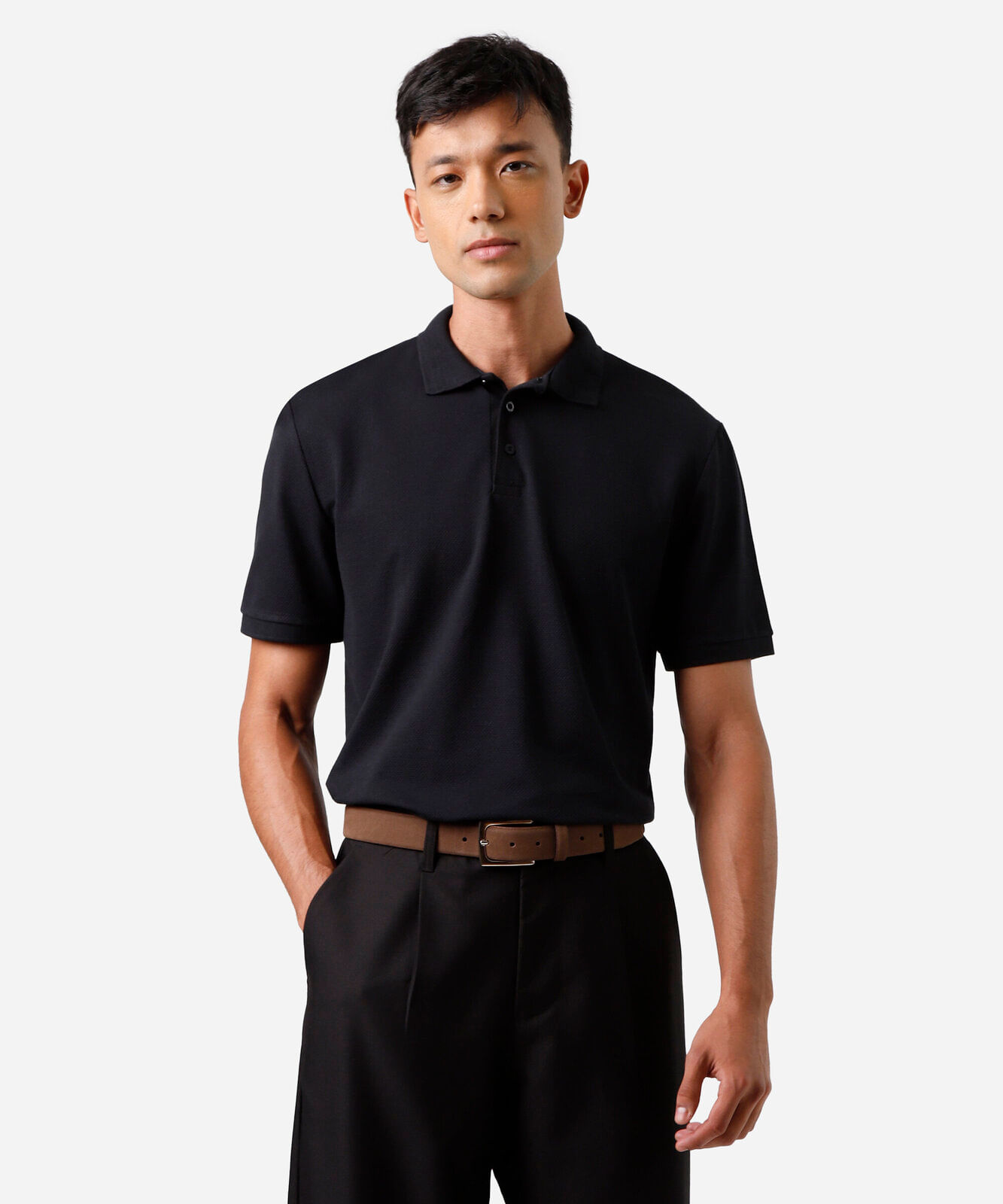 polo masculina manga curta texturizada preta