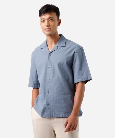 camisa masculina de algodão com mangas curtas azul G