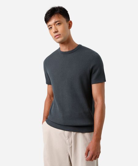 camiseta masculina de tricot manga curta verde P