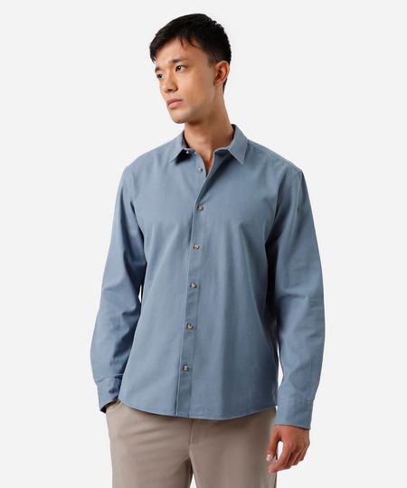 camisa masculina de sarja manga longa azul G camisa masculina de sarja manga longa azul G