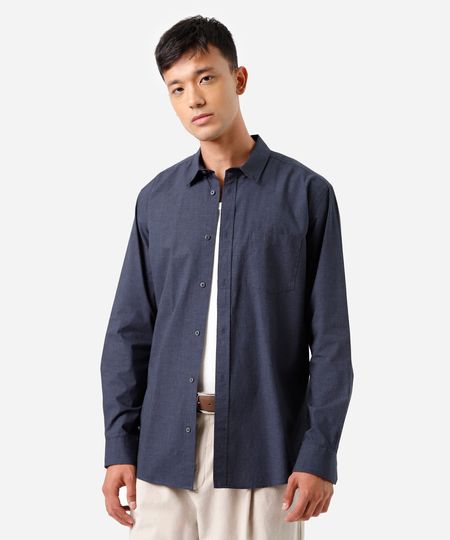 camisa masculina de algodão manga longa azul M camisa masculina de algodão manga longa azul M