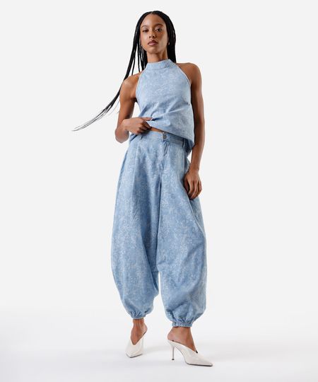 calça aladim feminina jeans cintura alta floral azul 42 calça aladim feminina jeans cintura alta floral azul 42