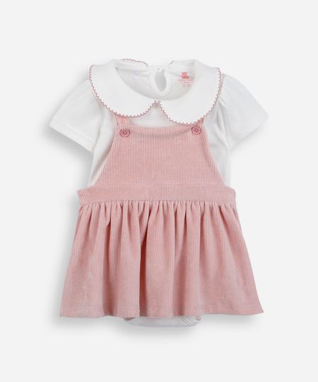 salopete infantil texturizada e body com gola peter pan rosa 9-12 salopete infantil texturizada e body com gola peter pan rosa 9-12