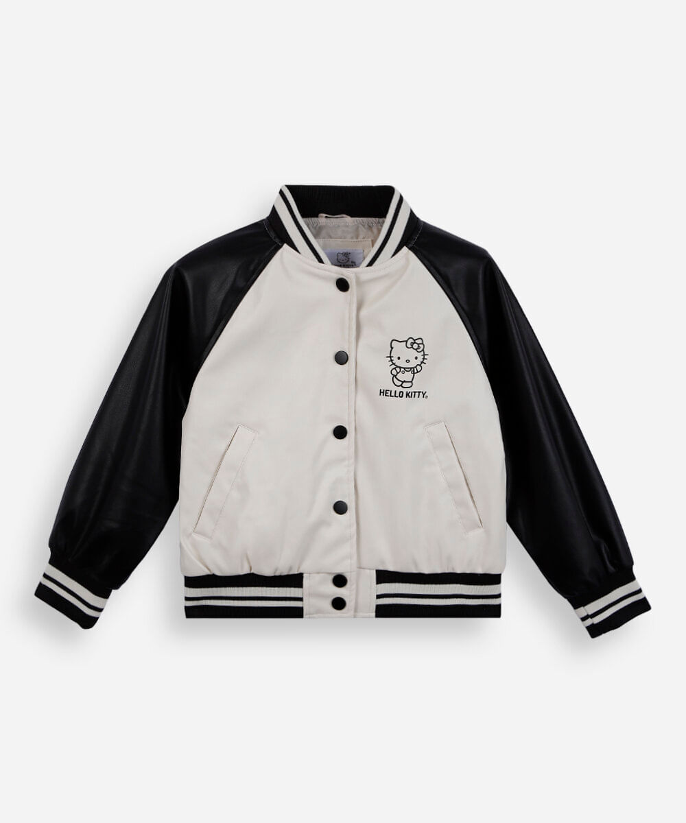 jaqueta bomber infantil de poliuretano hello kitty off white