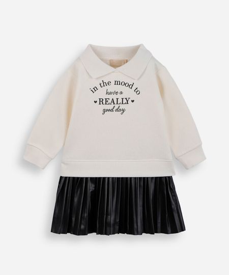 vestido infantil de moletom polo e saia plissada off white 4 vestido infantil de moletom polo e saia plissada off white 4