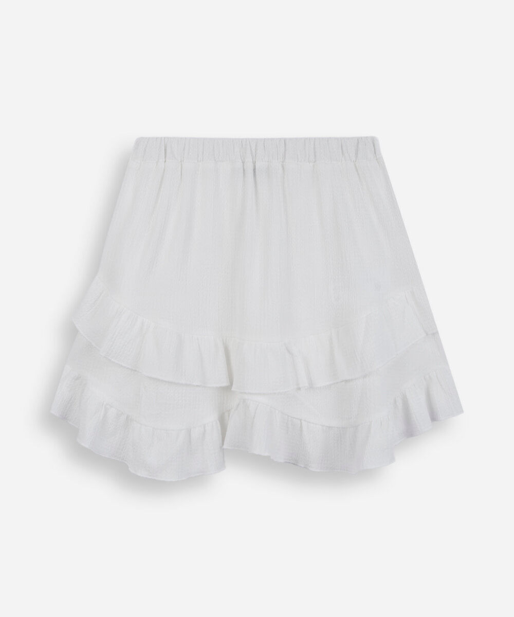 mini saia juvenil texturizada com babados off white