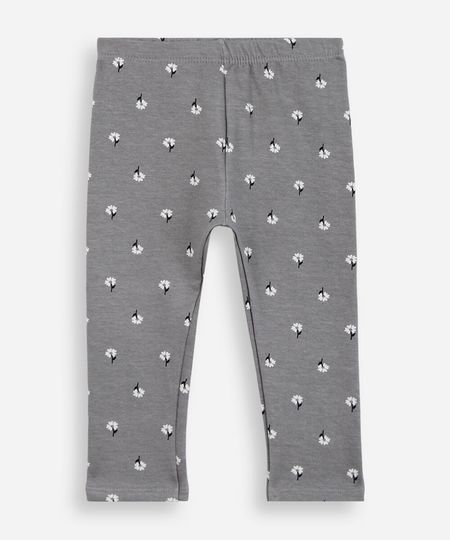 calça legging infantil de algodão floral cinza 12-18 calça legging infantil de algodão floral cinza 12-18