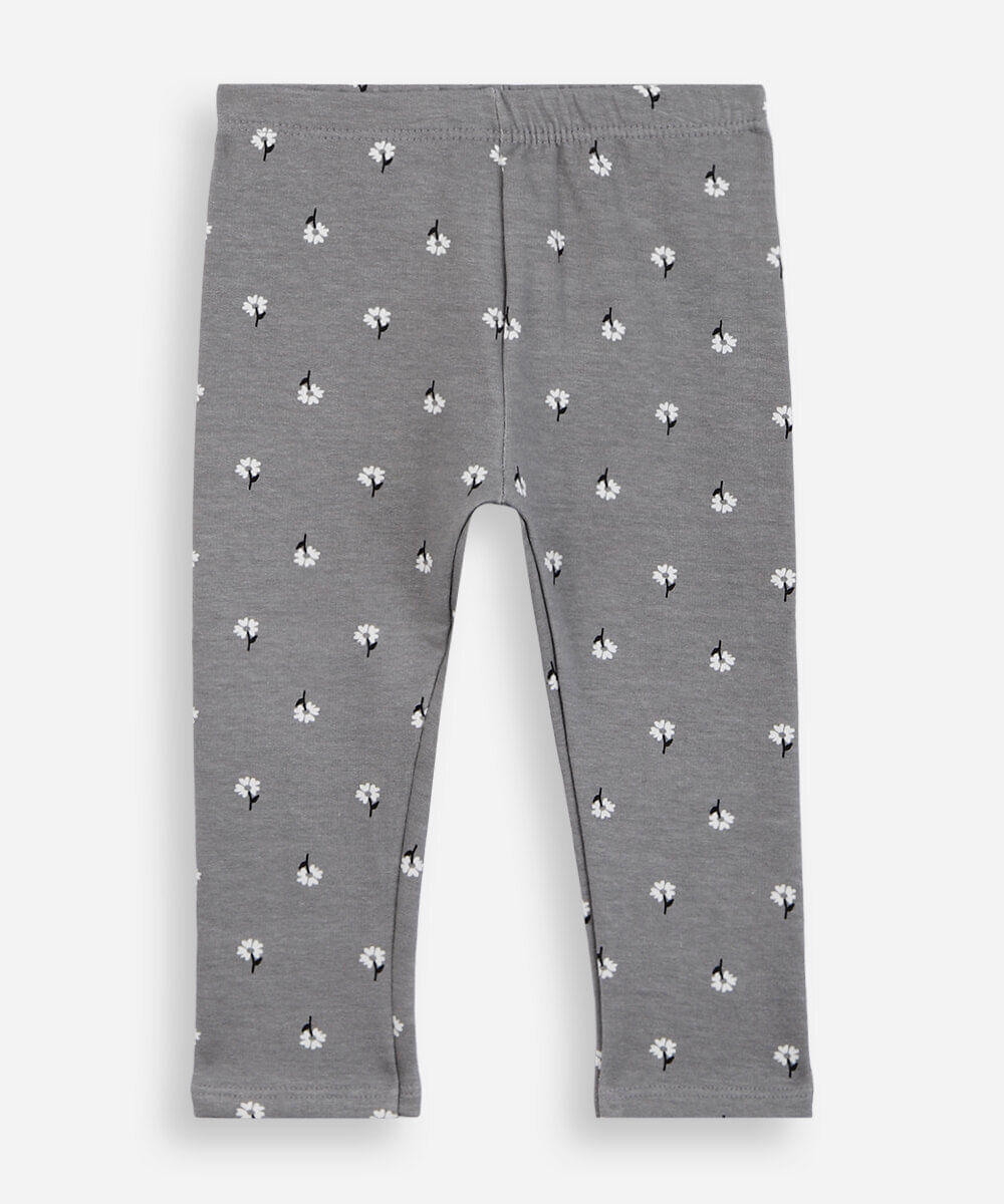 calça legging infantil de algodão floral cinza