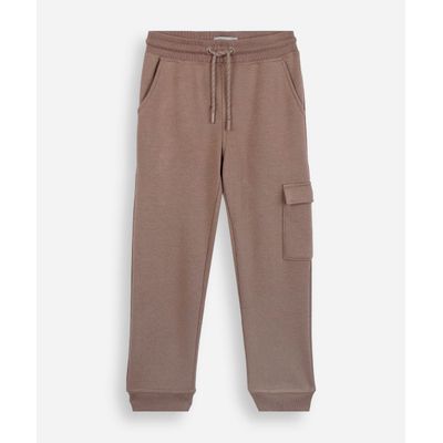 calça jogger infantil de moletom com bolso cargo bege
