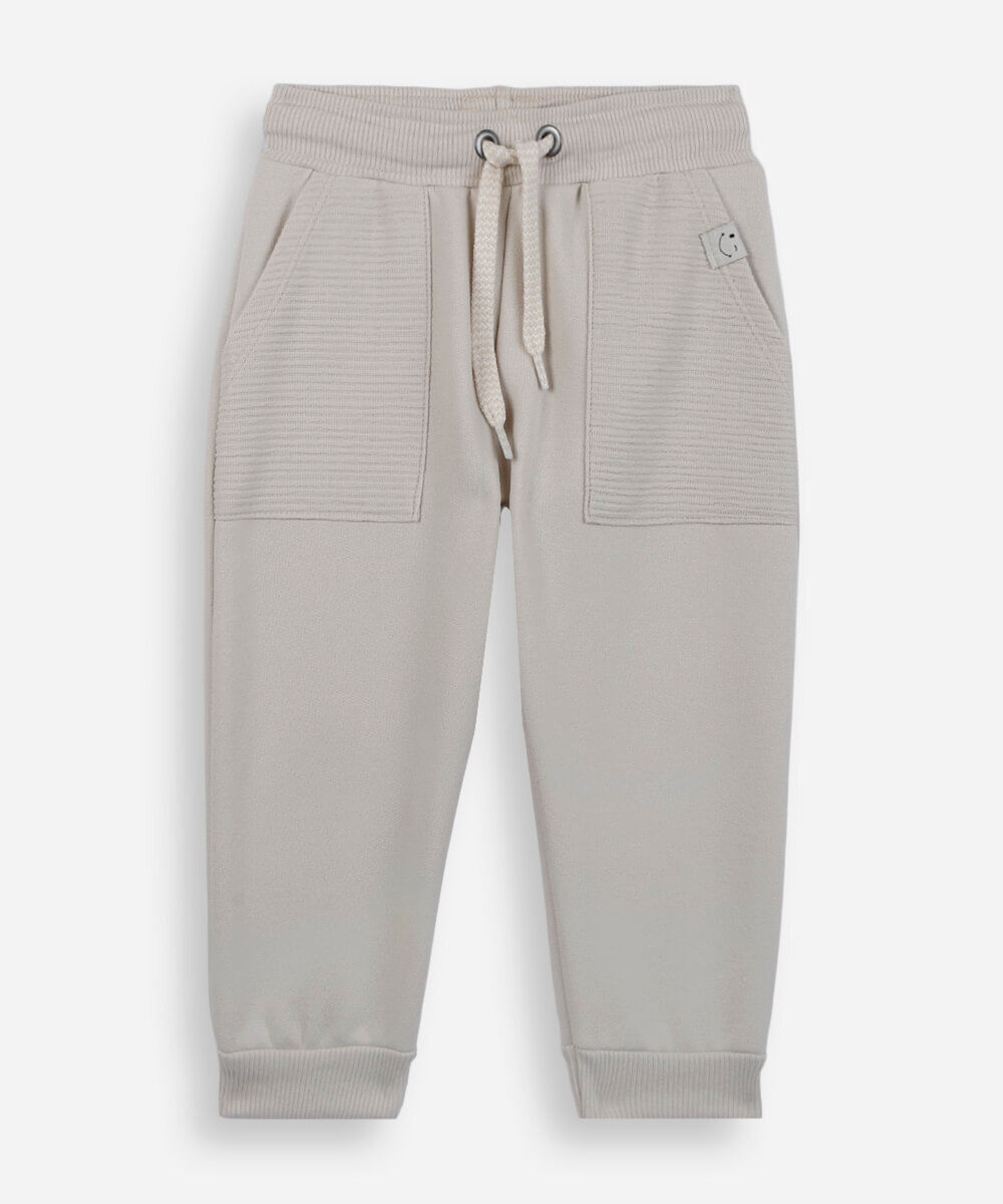calça jogger infantil de moletom cós com cordão off white
