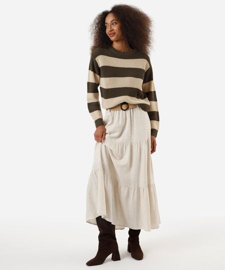 saia feminina midi marias com cinto bege 40