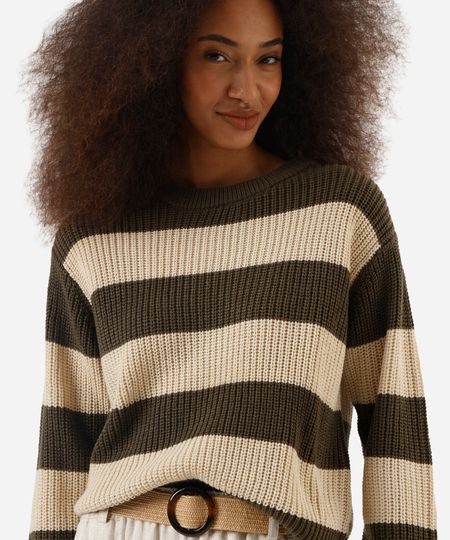 suéter feminino listrado gola redonda verde PP