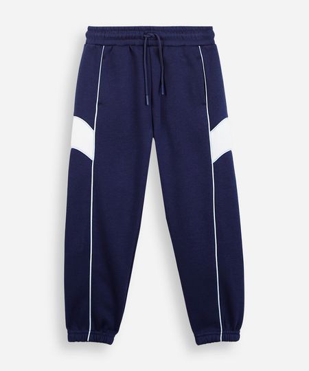 calça jogger infantil de moletom com recortes e nervuras azul- azul médio 10 calça jogger infantil de moletom com recortes e nervuras azul- azul médio 10