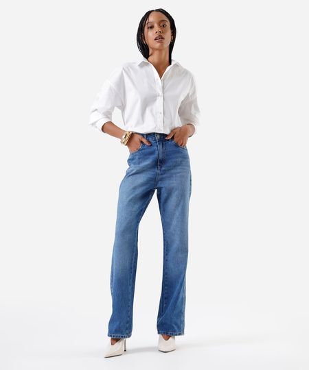 calça reta feminina jeans com faixa lateral sawary azul 40