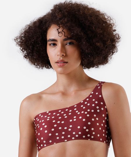 biquíni top ombro único feminino poá vinho P