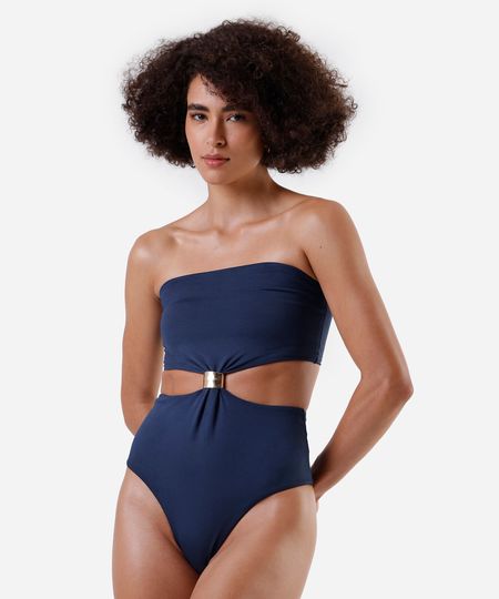 maiô sem alça feminino com recorte azul GG
