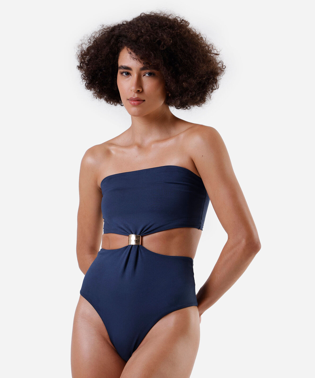 maiô sem alça feminino com recorte azul