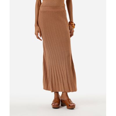 saia longa feminina de tricot canelada marrom