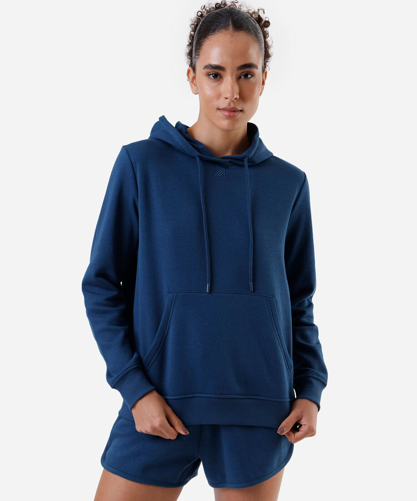 blusa feminina de moletom com capuz e bolso azul