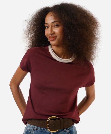 blusa feminina de viscose manga curta vinho PP blusa feminina de viscose manga curta vinho PP