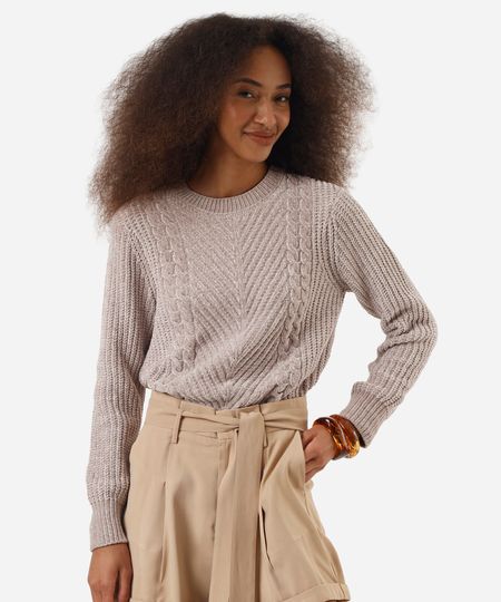 suéter feminino de tricot chenille texturizado bege G suéter feminino de tricot chenille texturizado bege G