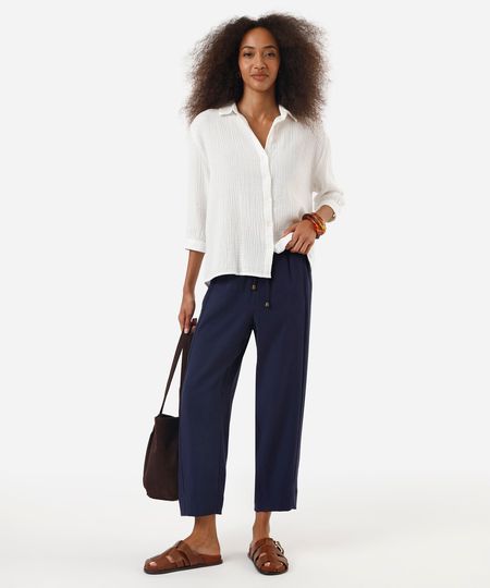 calça carrot feminina com viscose cós elástico azul P calça carrot feminina com viscose cós elástico azul P