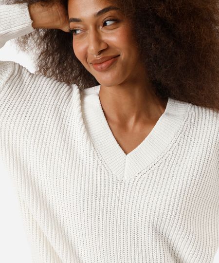 suéter feminino de tricot decote V off white M