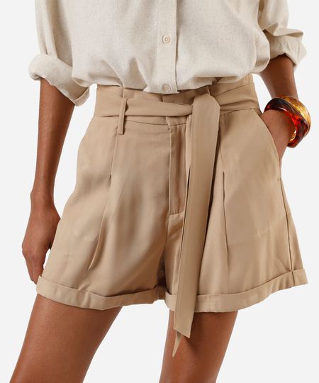 short reto feminino com viscose e faixa marrom 36 short reto feminino com viscose e faixa marrom 36
